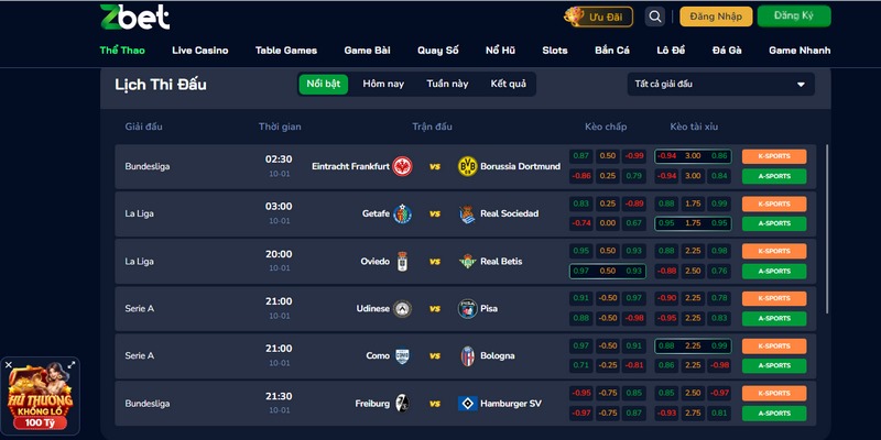 Cược thể thao có sẵn dữ liệu phân tích